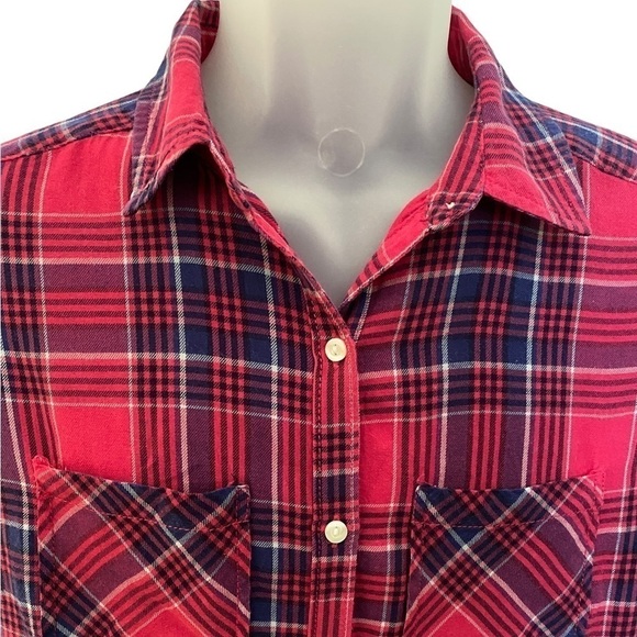 Bp Brass Plum Nordstrom Red Plaid Button Down Shirt Women M Medium - Picture 2 of 6